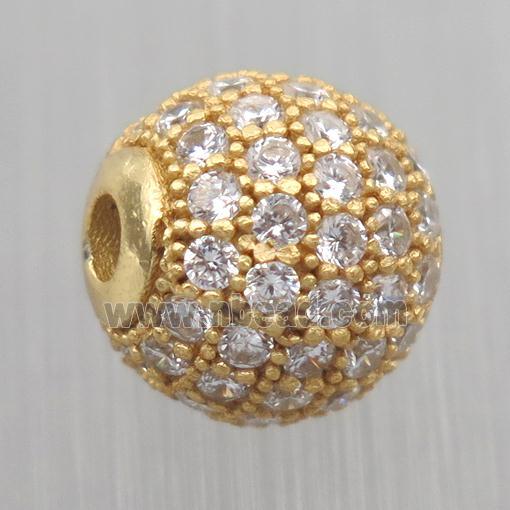 round Sterling Silver beads paved zircon, gold plated