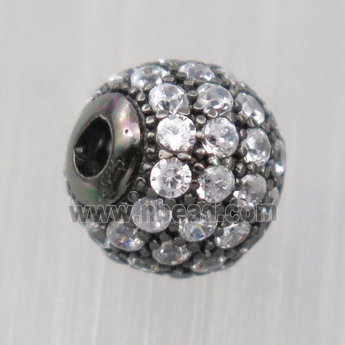 round Sterling Silver beads paved zircon, black plated