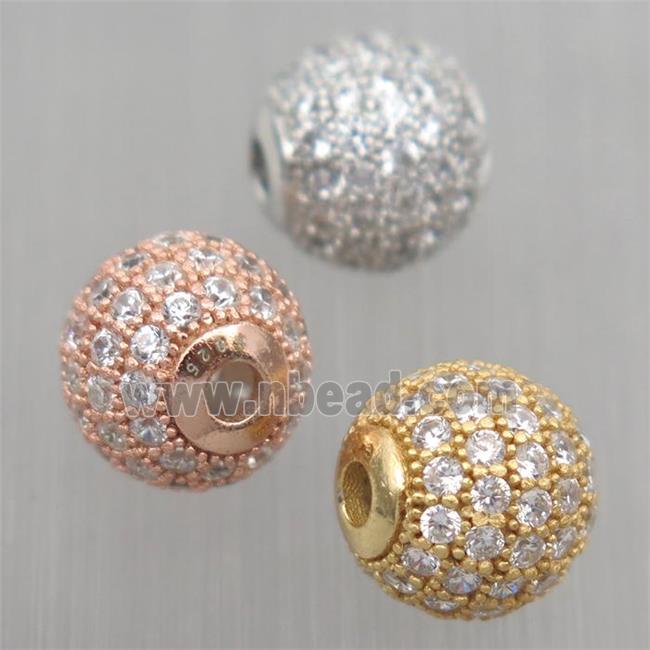 round Sterling Silver beads paved zircon, mixed color