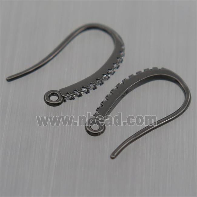 Sterling Silver hook Earrings pave zircon with loop, black plated