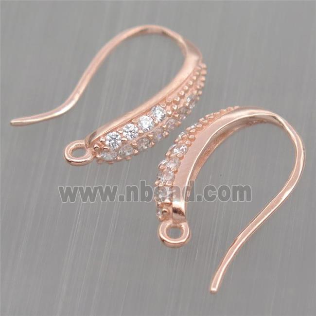 Sterling Silver hook Earrings pave zircon with loop, rose gold