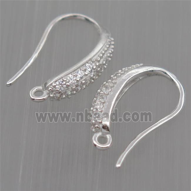 Sterling Silver hook Earrings pave zircon with loop, platinum plated
