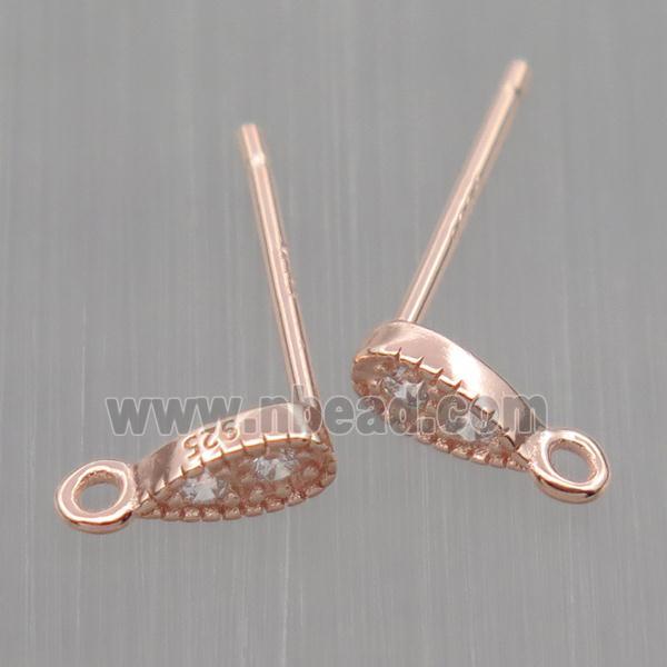 Sterling Silver studs Earrings paved zircon, rose gold