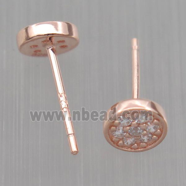 Sterling Silver studs Earrings paved zircon, circle, rose gold