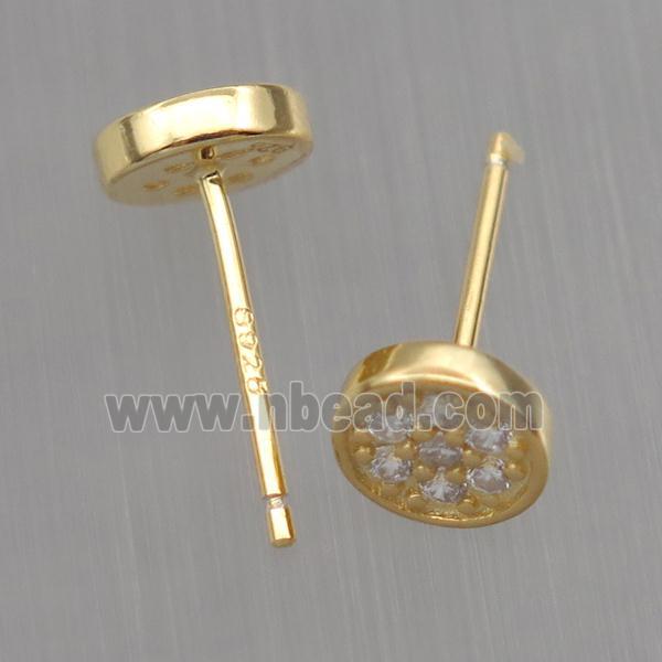 Sterling Silver studs Earrings paved zircon, circle, gold plated