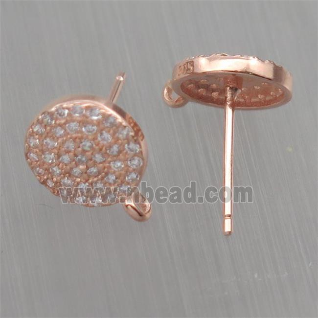 Sterling Silver studs Earrings paved zircon with loop, circle, rose gold