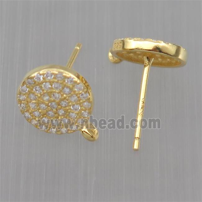 Sterling Silver studs Earrings paved zircon with loop, circle, gold plated