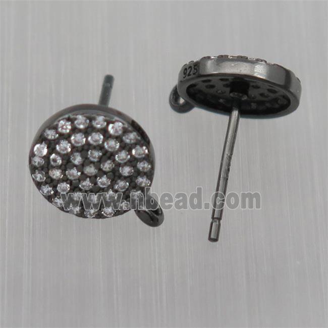 Sterling Silver studs Earrings paved zircon with loop, circle, black plated