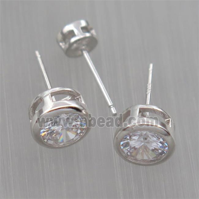 Sterling Silver studs Earrings paved zircon, platinum plated