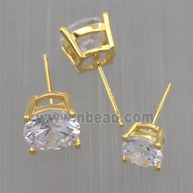 Sterling Silver studs Earrings paved zircon, gold plated