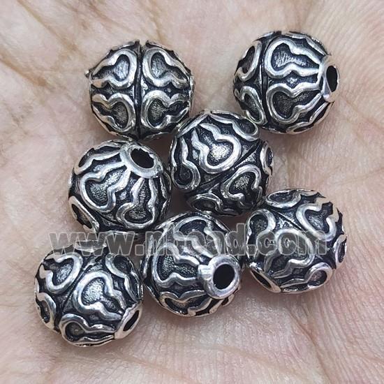 Sterling Silver round beads, antique silver