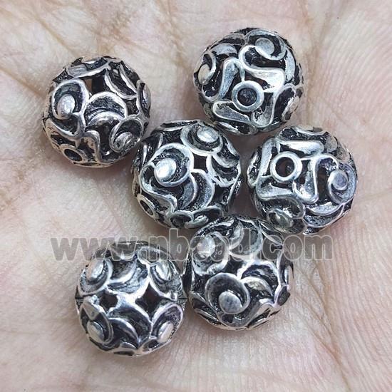 Sterling Silver round beads, hollow, antique silver