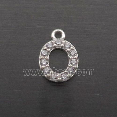 Sterling Silver O-Letter Pendant Pave Zircon