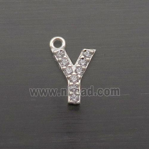 Sterling Silver Y-Letter Pendant Pave Zircon
