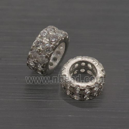 Sterling Silver Spacer Beads Pave Zircon Rondelle