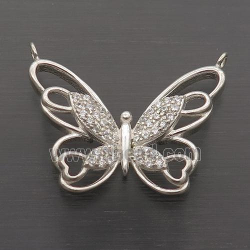 Sterling Silver Butterfly Pendant Pave Zircon 2loops