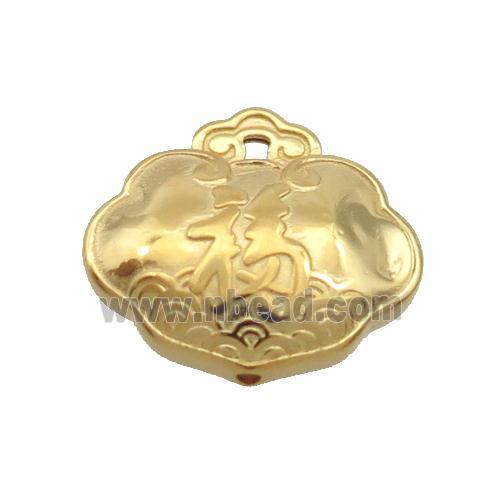 Sterling Silver Pendant With Chinese Lucky Fu Gold Plated
