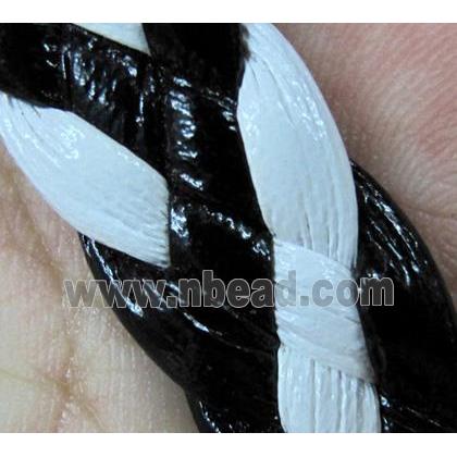 PU leather Cord, braided, white and black