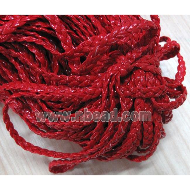 PU leather cord, braided, flat, red