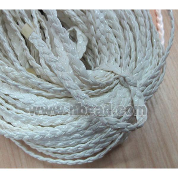 PU leather cord, braided, flat, white