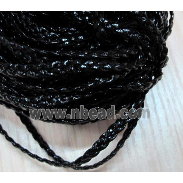 PU leather cord, braided, flat, black