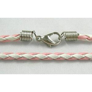 Pink/White PU leather Necklace Cord