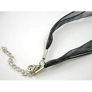 Waxed Necklace Cord, Ribbon, lobster clasp, Black