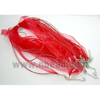Waxed Necklace Cord, Ribbon, lobster clasp, Red