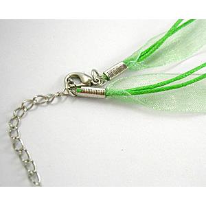 Waxed Necklace Cord, Ribbon, lobster clasp, Green