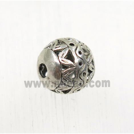 hollow tibetan silver round alloy beads, non-nickel