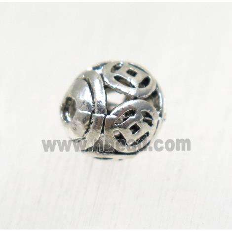 hollow tibetan silver round alloy beads, non-nickel