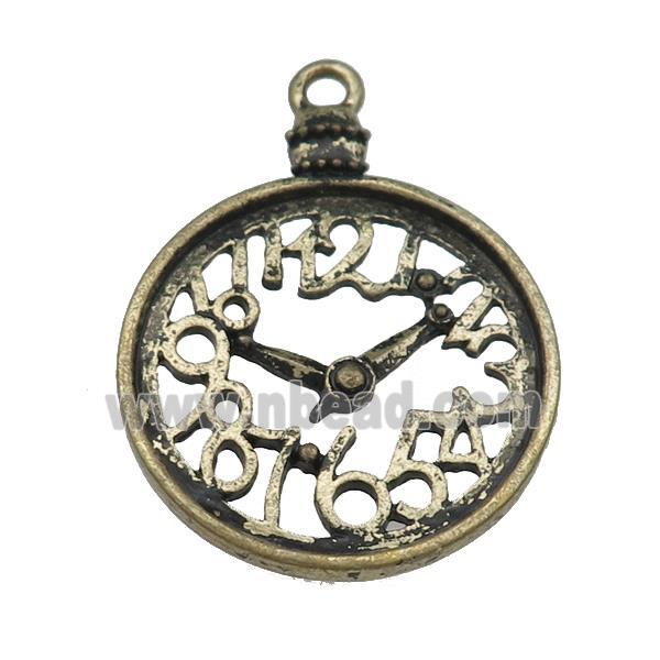 Tibetan Style Zinc Clock Charms Pendant Antique Bronze