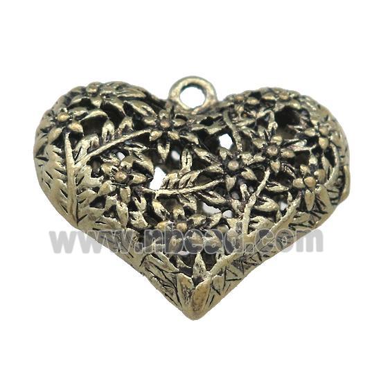 Tibetan Style Zinc Heart Charms Pendant Hollow Antique Silver