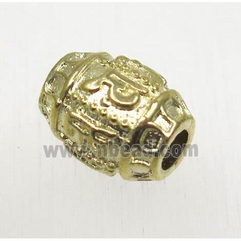 tibetan silver alloy barrel beads, non-nickel, gold plated