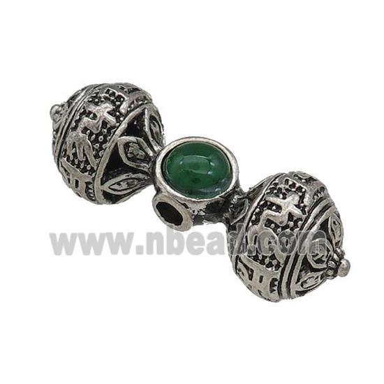 Tibetan Style Zinc Round Beads Double Ball Large Hole Antique Silver