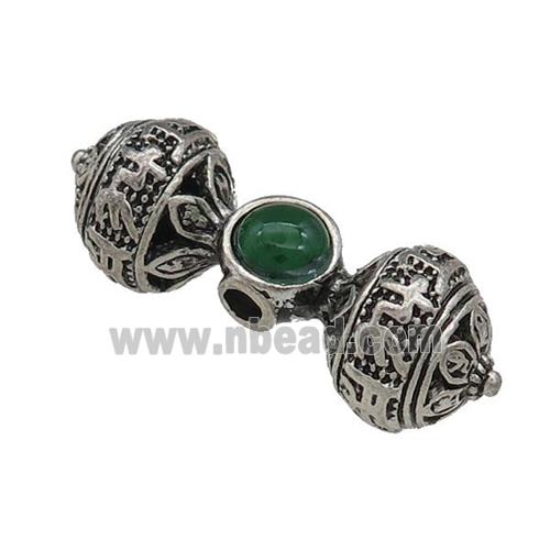 Tibetan Style Zinc Round Beads Double Ball Large Hole Antique Silver