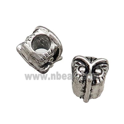 Tibetan Style Zinc Owl Beads Large Hole Antique Silver
