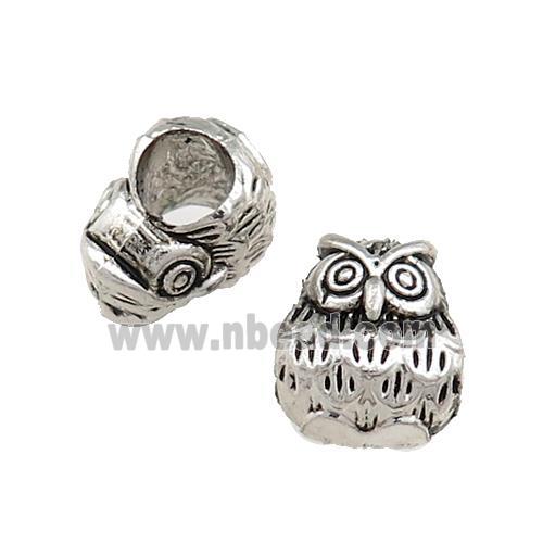 Tibetan Style Zinc Owl Beads Large Hole Antique Silver