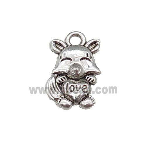 Tibetan Style Zinc Fox Charms Pendant With Love Antique Silver