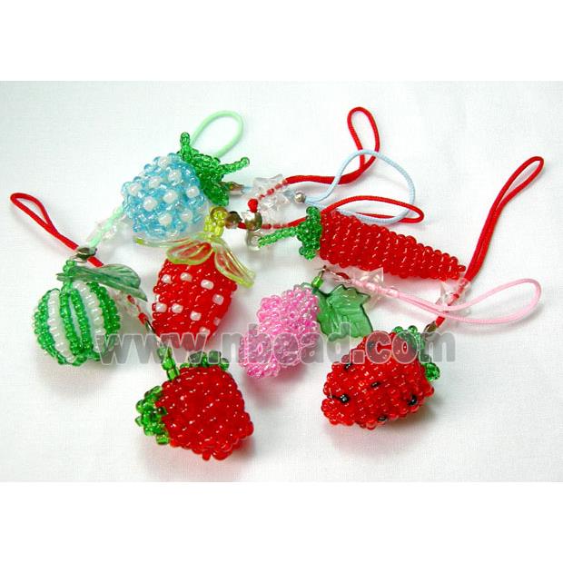 cellphone strap, Fashion Handcraft Pendants, seed glass, mix fruit