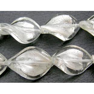 White Handmade Twist Silver Foil Glass Bead