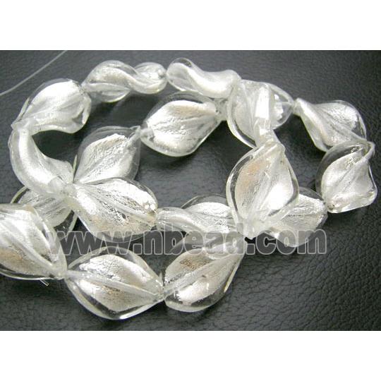 White Handmade Twist Silver Foil Glass Bead