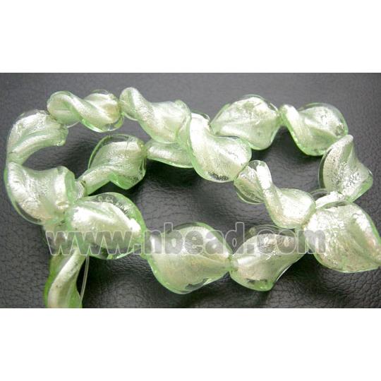 Light Green Handmade Twist Silver Foil Glass Bead