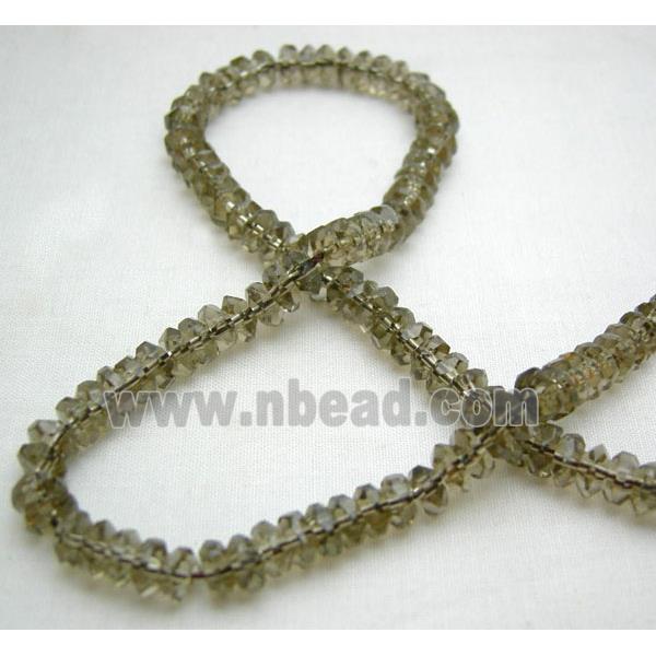hand-faceted Glass Beads, rondelle, smoky