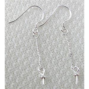 sterling silver Earring hook with cabochon pad, 38mm length,hook:13.5mm length