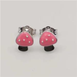 Sterling Silver Mushroom Stud Earring Pink Enamel, approx 8-12mm