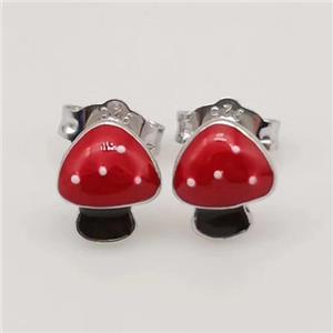 Sterling Silver Mushroom Stud Earring Red Enamel, approx 8-12mm