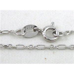 Sterling Silver Necklace Chain, platinum plated, approx 1.6x3.2mm, 1.6x2mm, 16 inch length