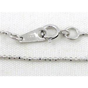 Sterling Silver necklace, faceted round chain, platinum plated, 1mm thickness, approx 16 inch(40cm)length