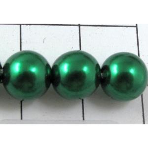 pearlized plastic beads, round, deep-green, 8mm dia, approx 1900pcs